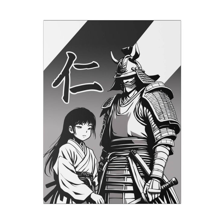 Printed canvas with a samurai design representing the value of kindness and compassion, front