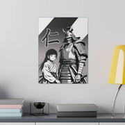 Printed canvas with a samurai design representing the value of kindness and compassion, front 12x16 inch