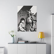 Printed canvas with a samurai design representing the value of kindness and compassion, front 30x40 inch