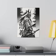 Printed canvas with a samurai design representing the value of loyalty, front 12x16 inch