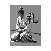 Printed canvas with a samurai design representing the value of respect, front