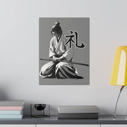 Printed canvas with a samurai design representing the value of respect, front 12x16 inch