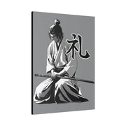 Printed canvas with a samurai design representing the value of respect, side