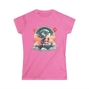 T-shirt for women with a pastel design representing a kitsune and a dragon, pink