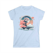 T-shirt for women with a pastel design representing an enchanted place, blue