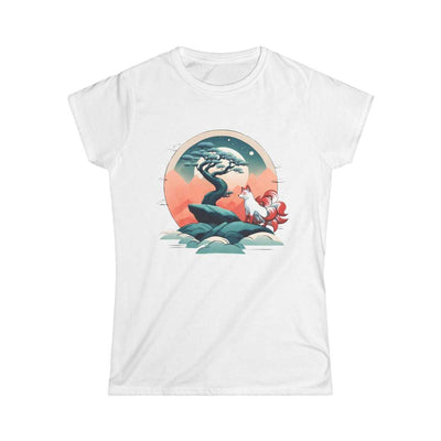 T-shirt for women with a pastel design representing a kitsune, white