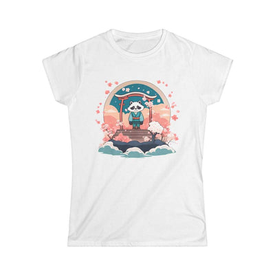 T-shirt for women with a pastel design representing a tanuki, white