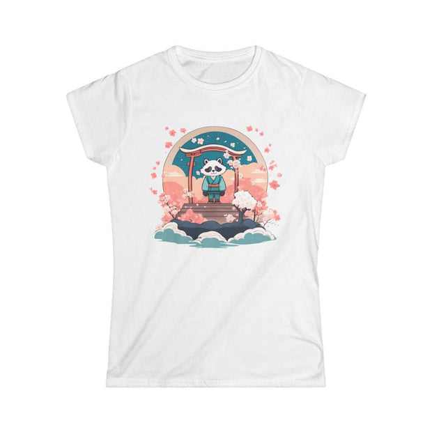 T-shirt for women with a pastel design representing a tanuki, white
