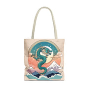 Tote bag with a pastel design representing a dragon, front