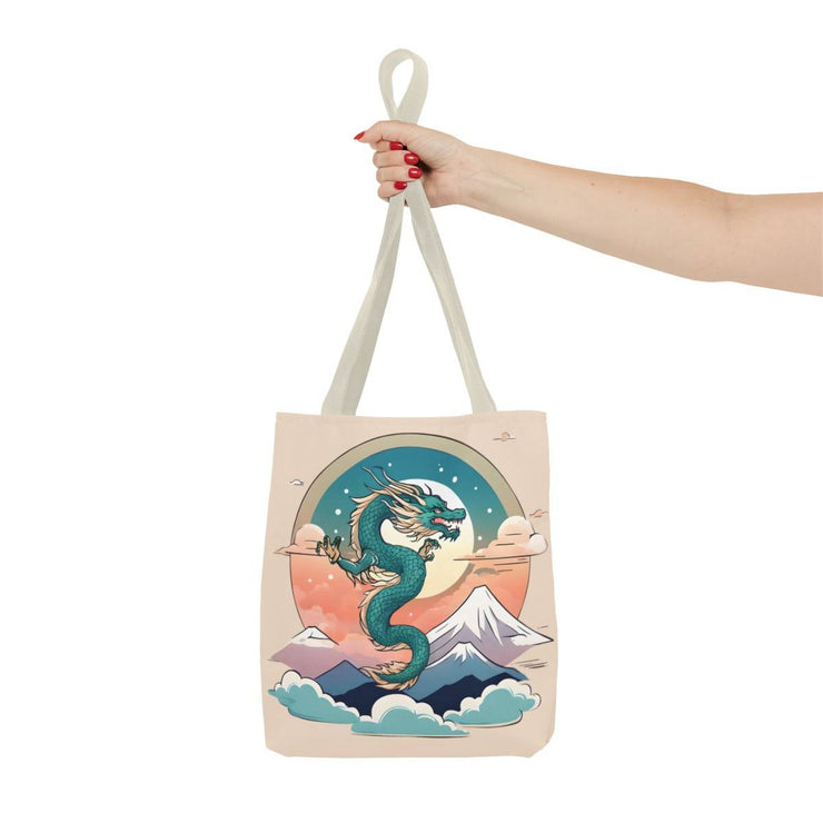 Tote bag with a pastel design representing a dragon, front 13x13 inch