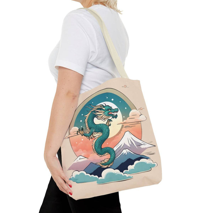 Tote bag with a pastel design representing a dragon, front 16x16 inch