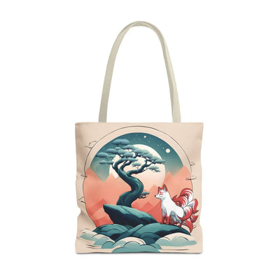 Tote bag with a pastel design representing a kitsune, front