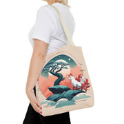 Tote bag with a pastel design representing a kitsune, front 16x16 inch