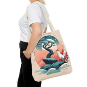 Tote bag with a pastel design representing a kitsune, front 18x18 inch