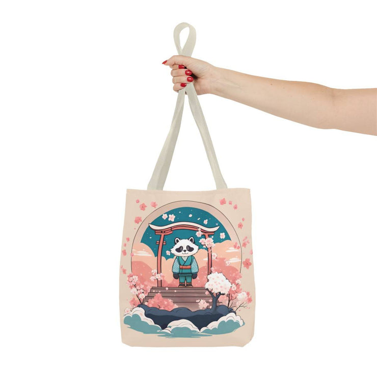 Tote bag with a pastel design representing a tanuki, front 13x13 inch