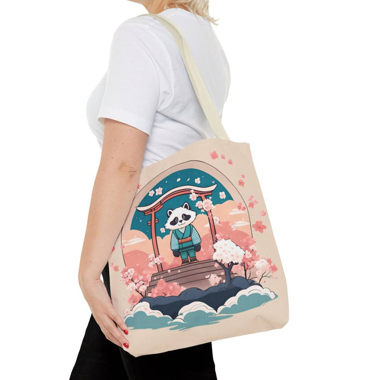 Tote bag with a pastel design representing a tanuki, front 16x16 inch