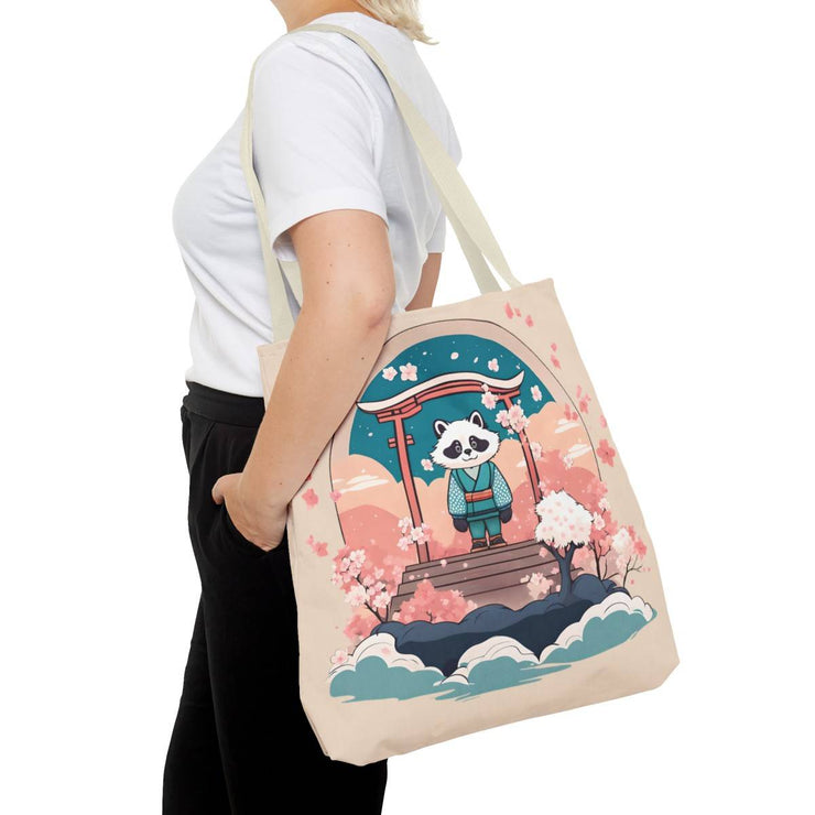 Tote bag with a pastel design representing a tanuki, front 18x18 inch