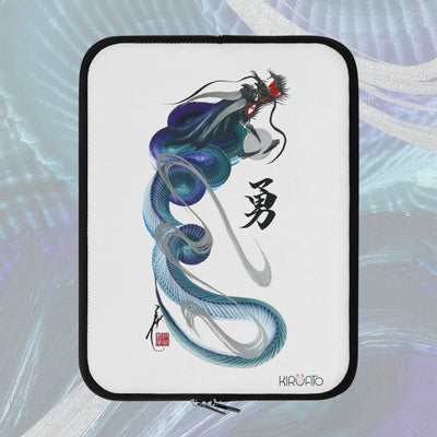 Laptop and Tablet Case - Blue Dragon With "Bravery" Character - front with background