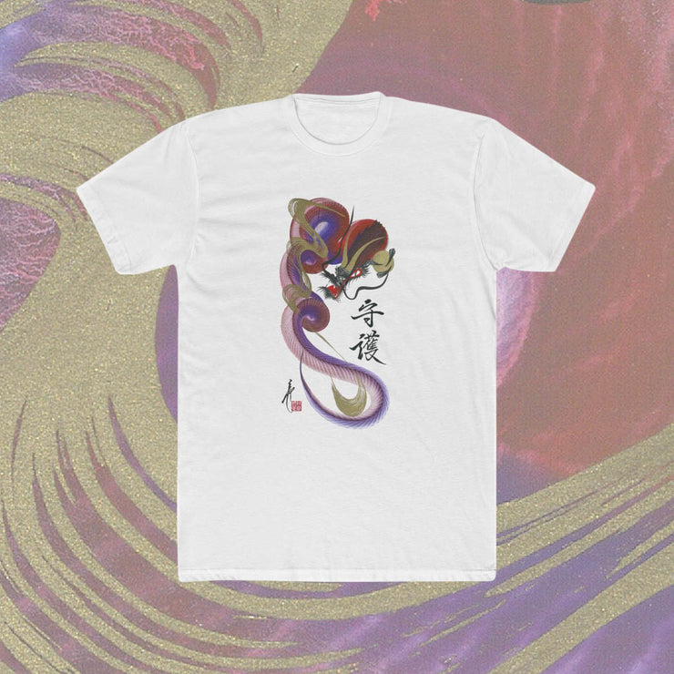 T-shirt - Men - Red and Blue Dragon With "Guardian" Character - white - front with background